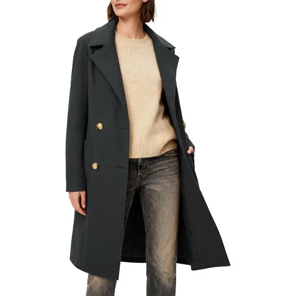 Women's Grey Winter Double-breasted Long Overcoat Classic Casual Trench Coat